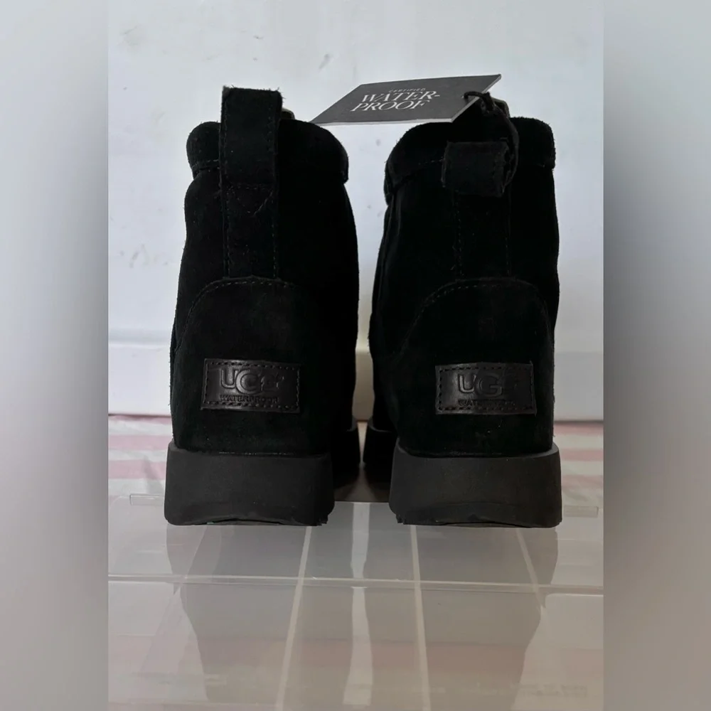 UGG Classic Waterproof Black Suede Mini Boots Vibram Soles # 1019643 Size 5 NWOB